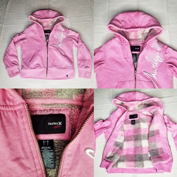 Hurley Other - Girls Hurley Hoodie zip up Sweater Pink Plaid warm